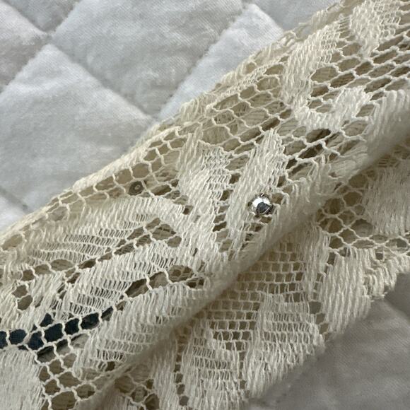 Vintage CACHE Shirt Womens Small Blue Chambray Studded Lace Sleeve 90s Western - Picture 6 of 15